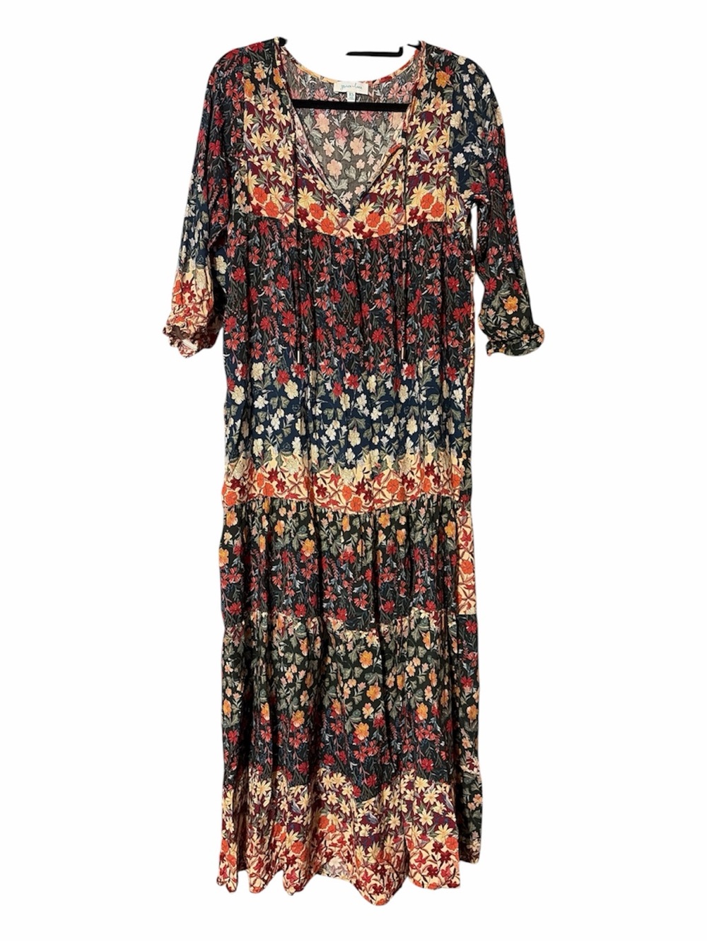 Grace & Lace Floral Sundress Maxi Dress Blue Black Bishop Sleeve - Picture 2 of 9